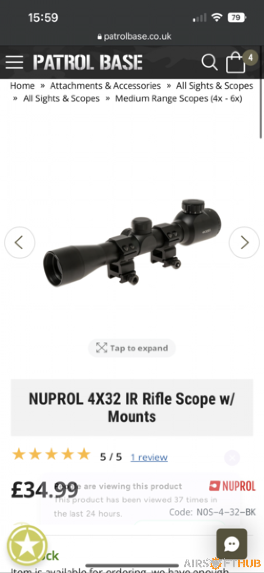 NUPROL 4X32 IR Rifle Scope - Used airsoft equipment