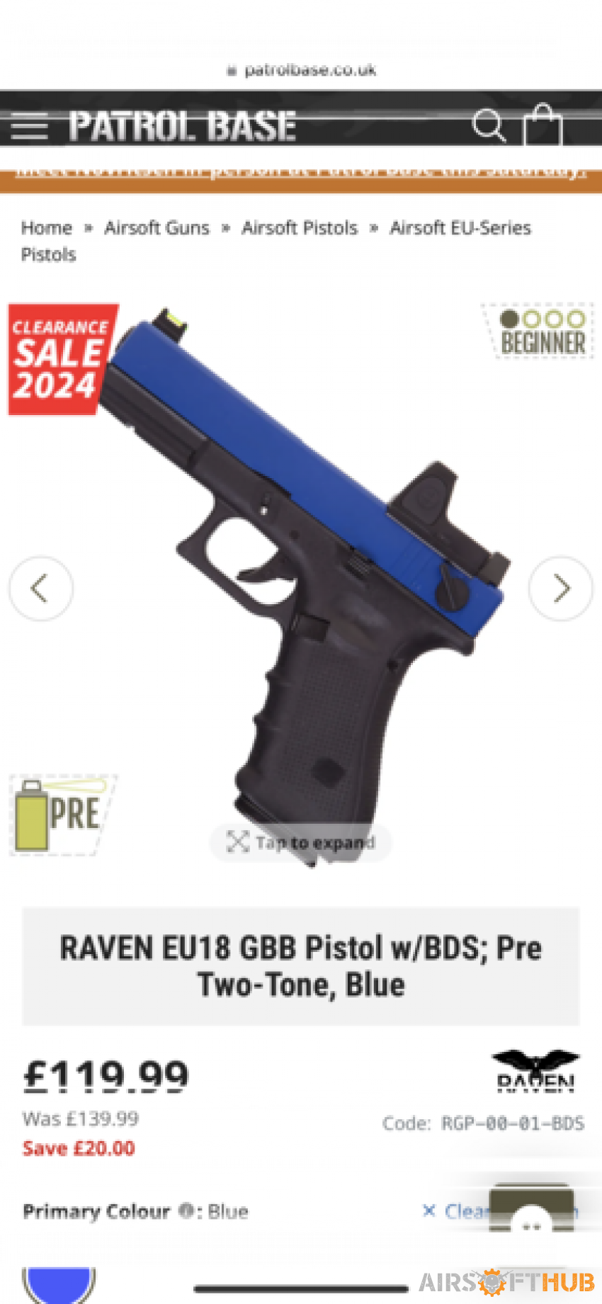 Raven EU18 Glock pistol - Used airsoft equipment