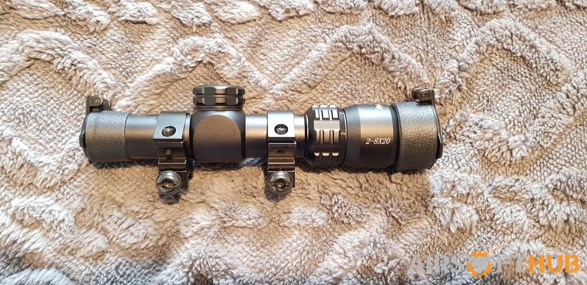 Black 2-8 Scope with dust caps - Used airsoft equipment