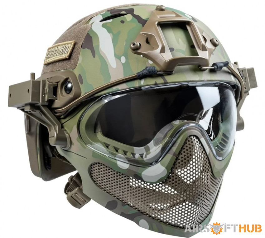 Helmet and face mask - Used airsoft equipment
