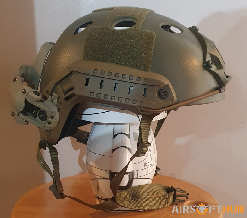 OD PJ fast helmet with Dark Ea - Used airsoft equipment