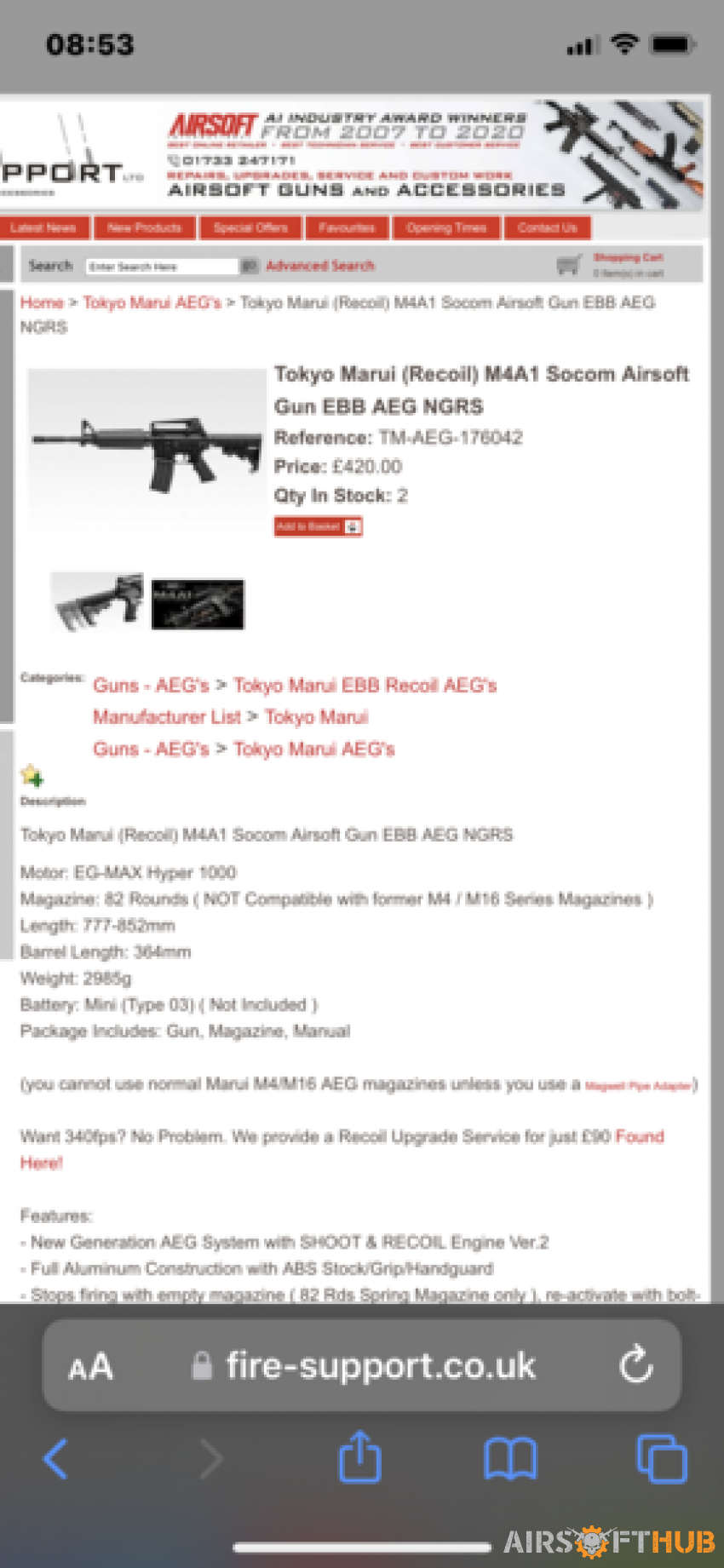 Tokyo Marui (Recoil) M4A1 Soc - Used airsoft equipment