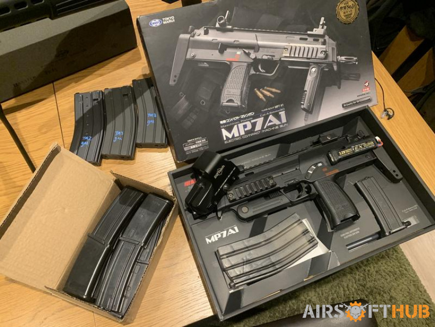 TM MP7A1 AEG with attachments - Used airsoft equipment