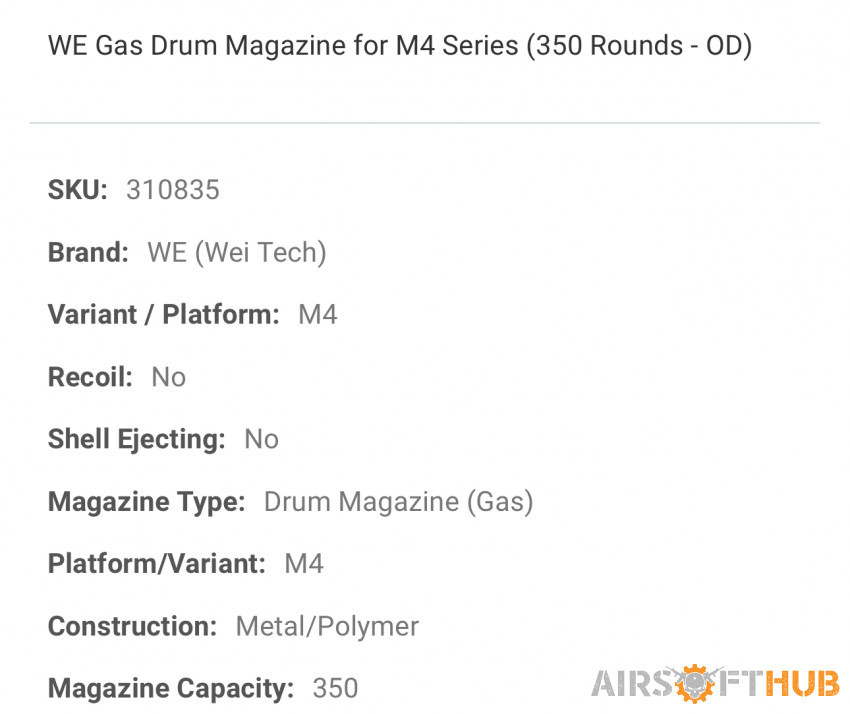 Gas M4 Drum Magazine - Used airsoft equipment