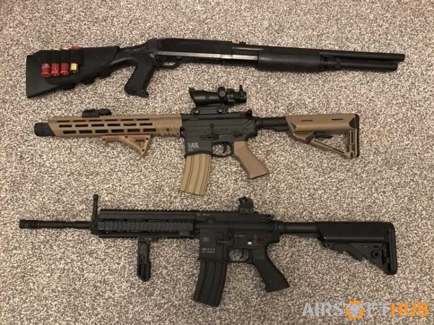 two rifles and a shotgun - Used airsoft equipment