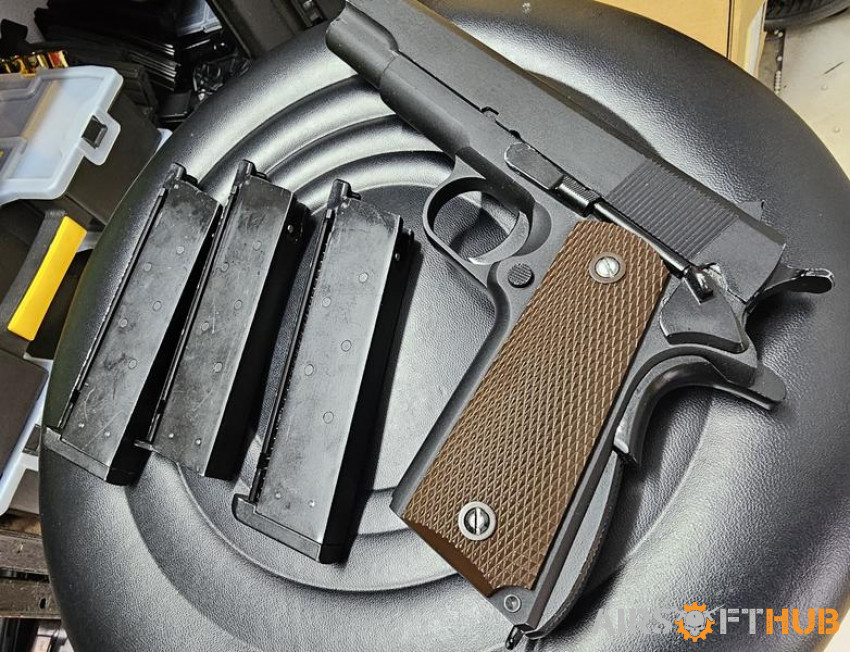 WE 1911 Black/Brown GBB Pistol - Used airsoft equipment