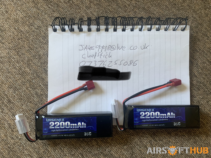 2x 2200mah 11.1v lipo batterys - Used airsoft equipment