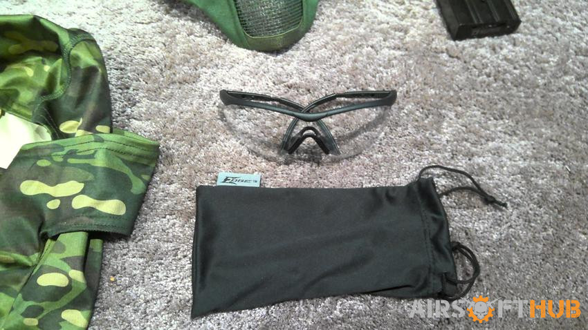 Items: mask, MOE stock, mag - Used airsoft equipment