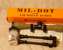 Scope, Bipod and 0.36 bb - Used airsoft equipment